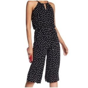 London Times Black White Polka Dot‎ Halter Jumpsuit Keyhole Dressy Size 4